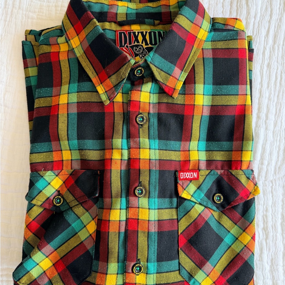 Dixxon Men’s Plaid Button-Up Shirt in Black, Red & Teal